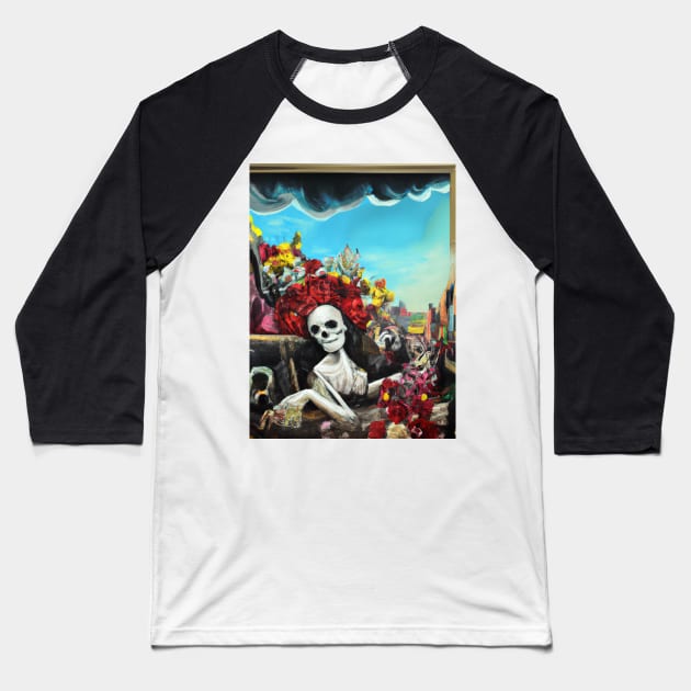 DAY OF THE DEAD SUGARSKULL Baseball T-Shirt by Art Unplugged